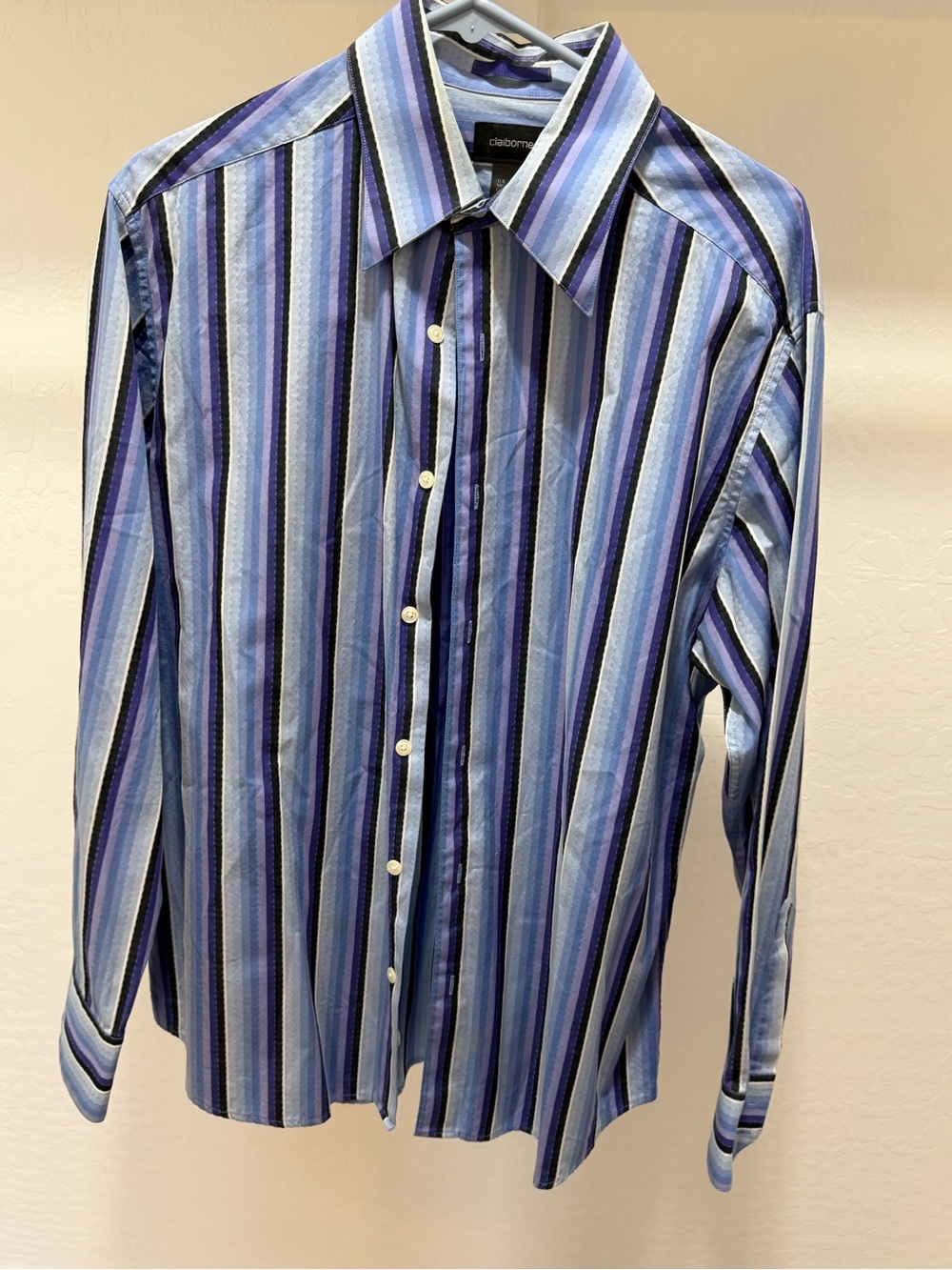 Claiborne Men’s Blue and purple Vertical Stripe Dress Shirt